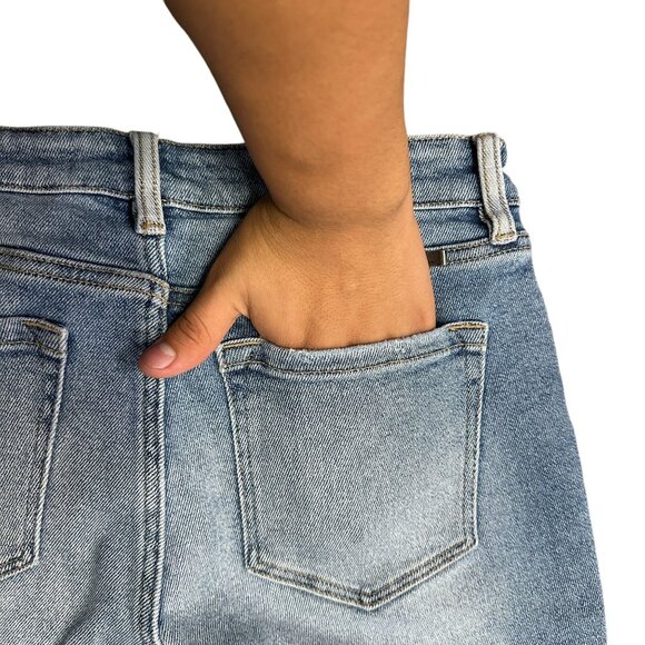 KanCan Women 26 Light Wash Blue Ankle Jeans Stretch Straight Mid RIse Ripped Hem - Picture 12 of 16